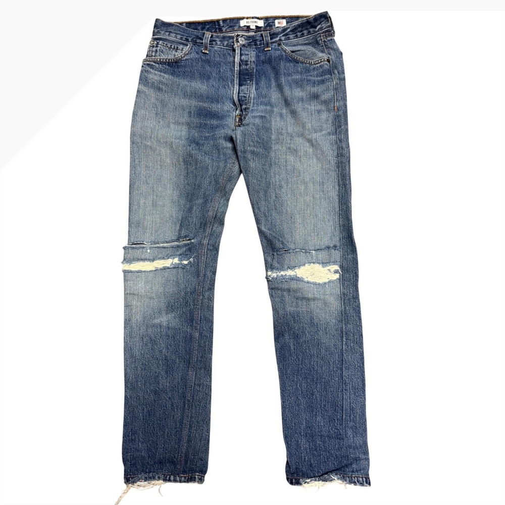 RE/DONE Levi's High Rise Straight Leg Distressed Jeans Blue Size 26